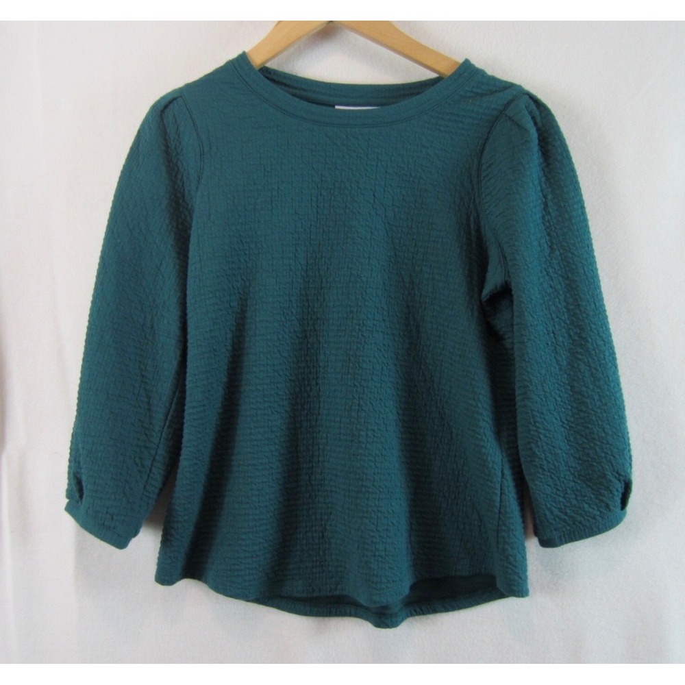 Chico's Zenergy‎ Peacock Teal Jacquard Puff Sleeve Top Size 1 Medium